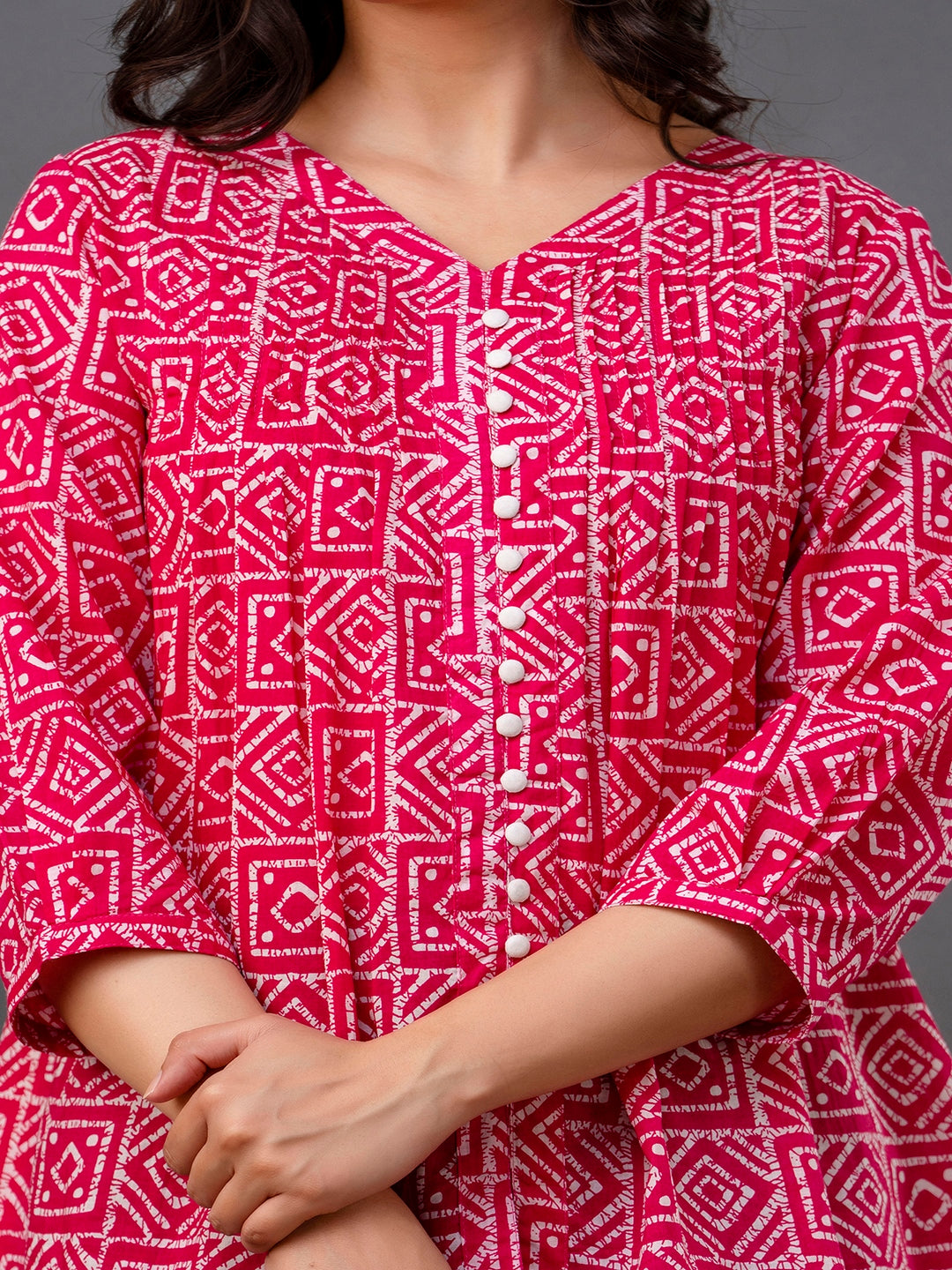 Printed 3/4 Sleeves Regular Pure Cotton Top - Image 3