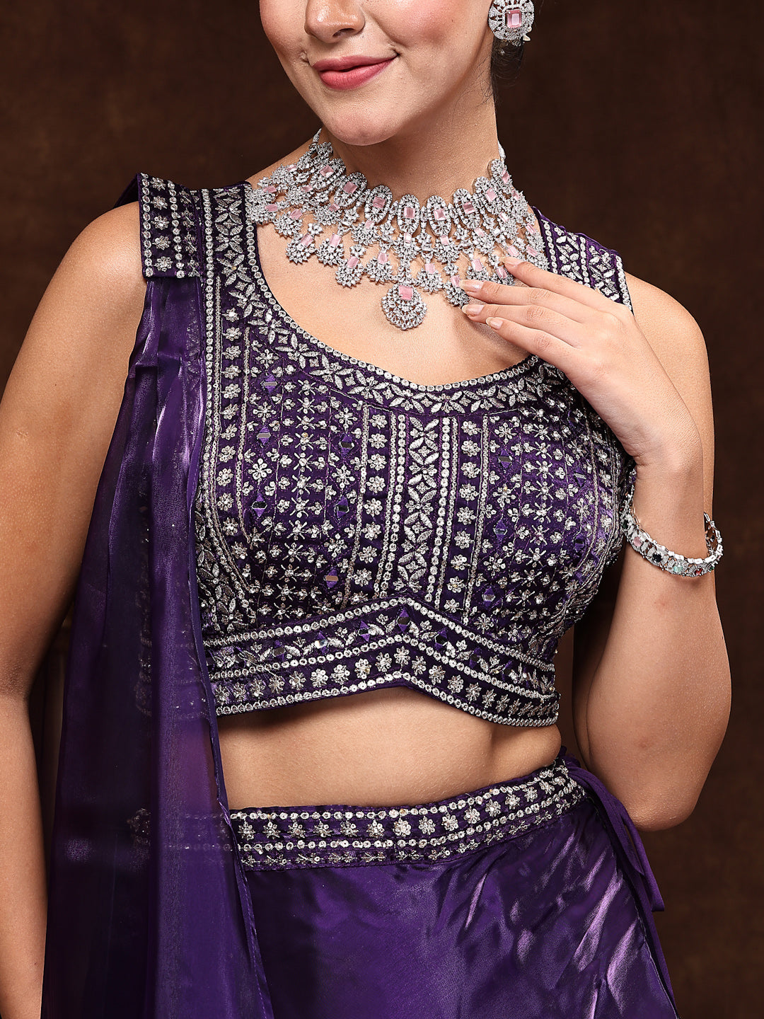 Wine Jimmy Choo Lehenga & Blouse With Dupatta - Image 2