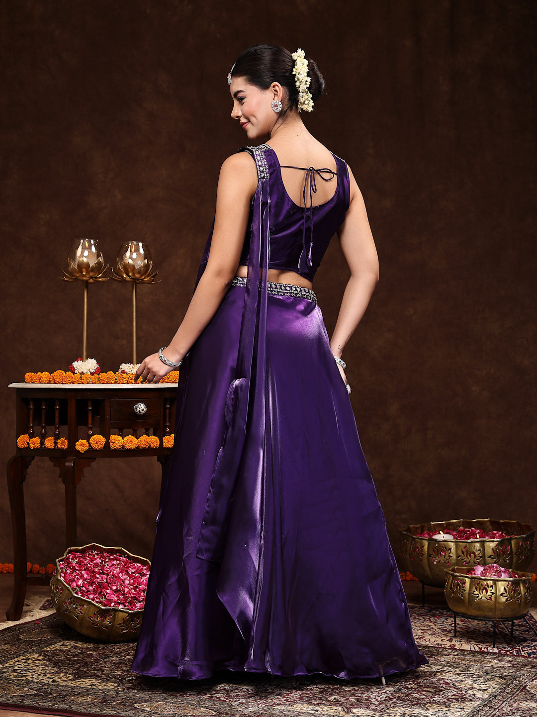 Wine Jimmy Choo Lehenga & Blouse With Dupatta - Image 4