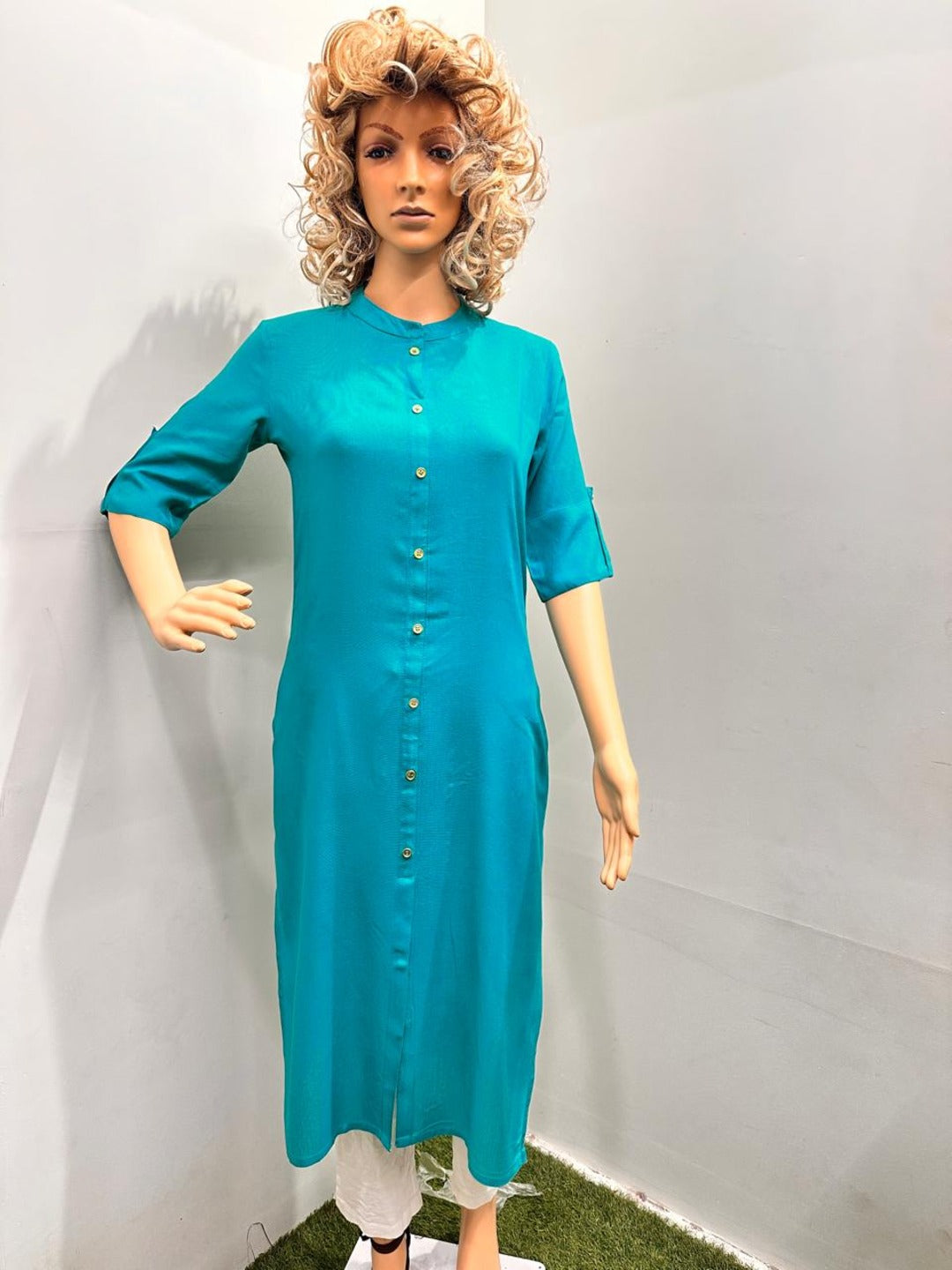 Sea green Plain Kurti - Image 4