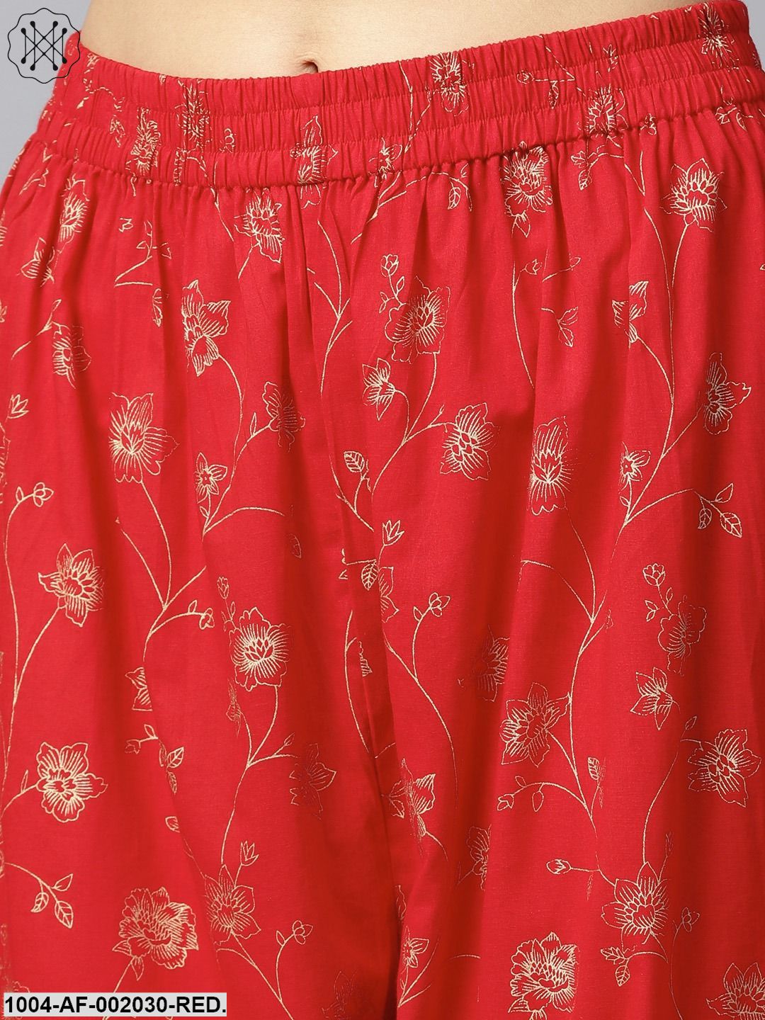 Red Yoke Printed 3/4Th Sleeve Cotton Kurta With Printed Ankle Length Palazzo - Image 4