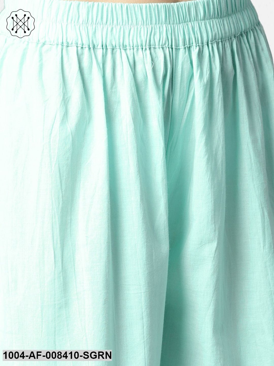Sea Green Half Sleeve Cotton Anarkali Kurta With Ankle Length Pallazo - Image 5