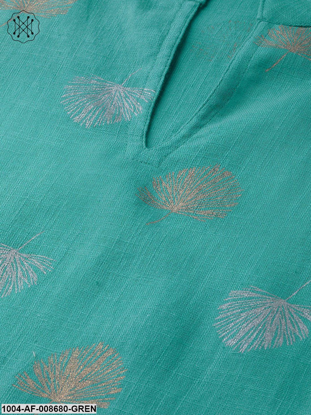 Rama Green Gold Printed Kurta set with Skirt - Image 4