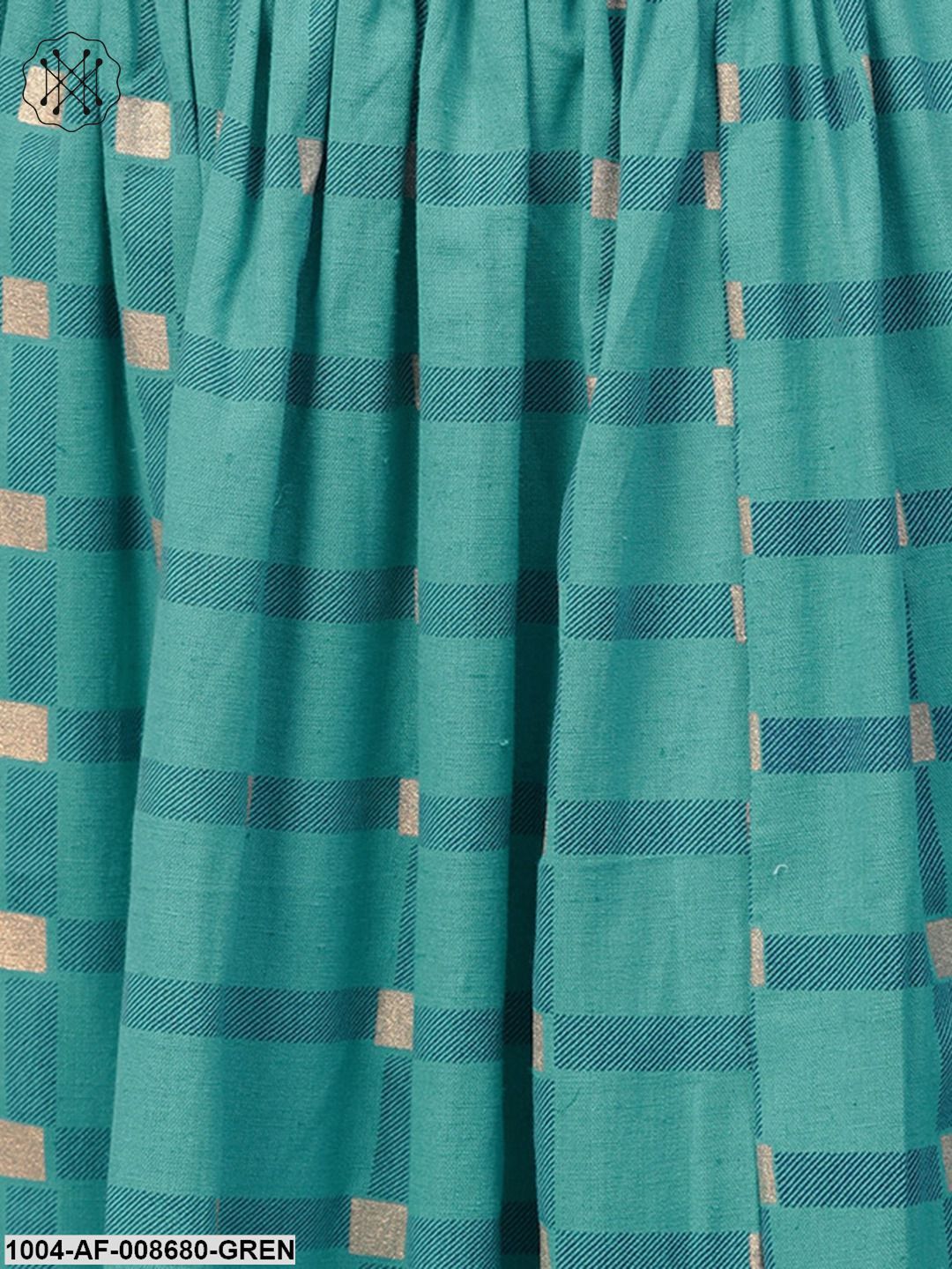 Rama Green Gold Printed Kurta set with Skirt - Image 5
