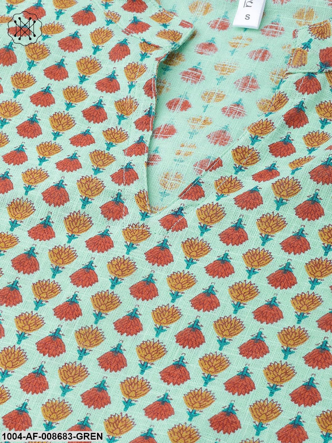 Pastel green Multi Coloured Printed Kurta set with Solid Yellow Skirt - Image 5