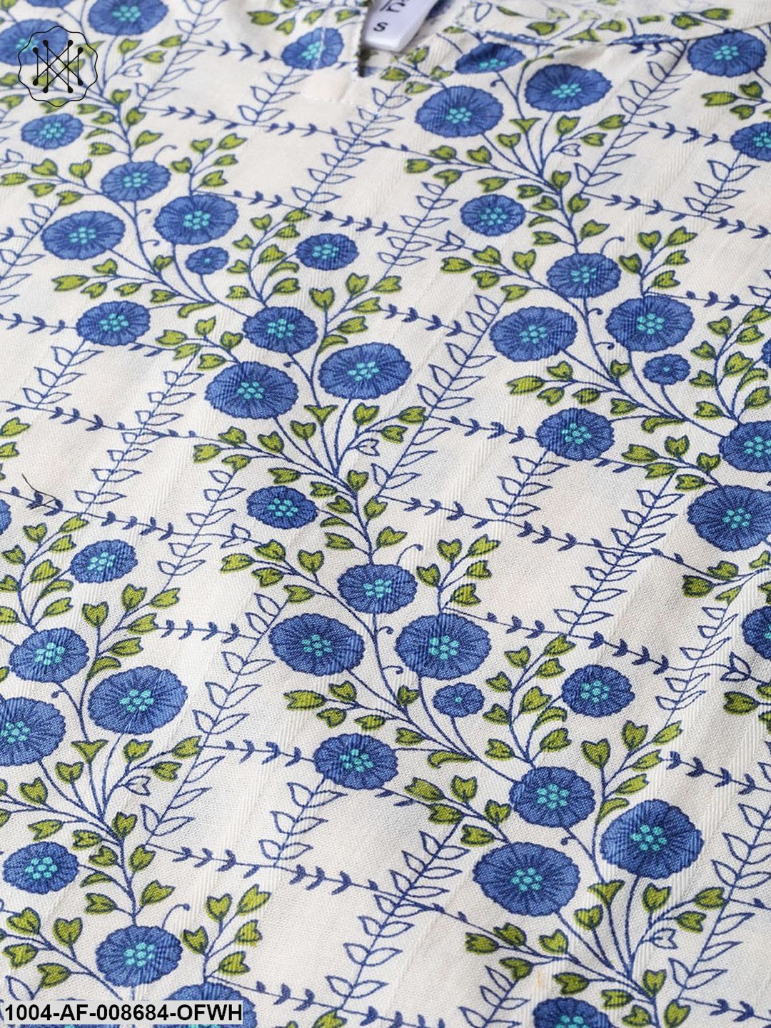 Off-White & Blue gold Floral printed Kurta set with Skirt - Image 5