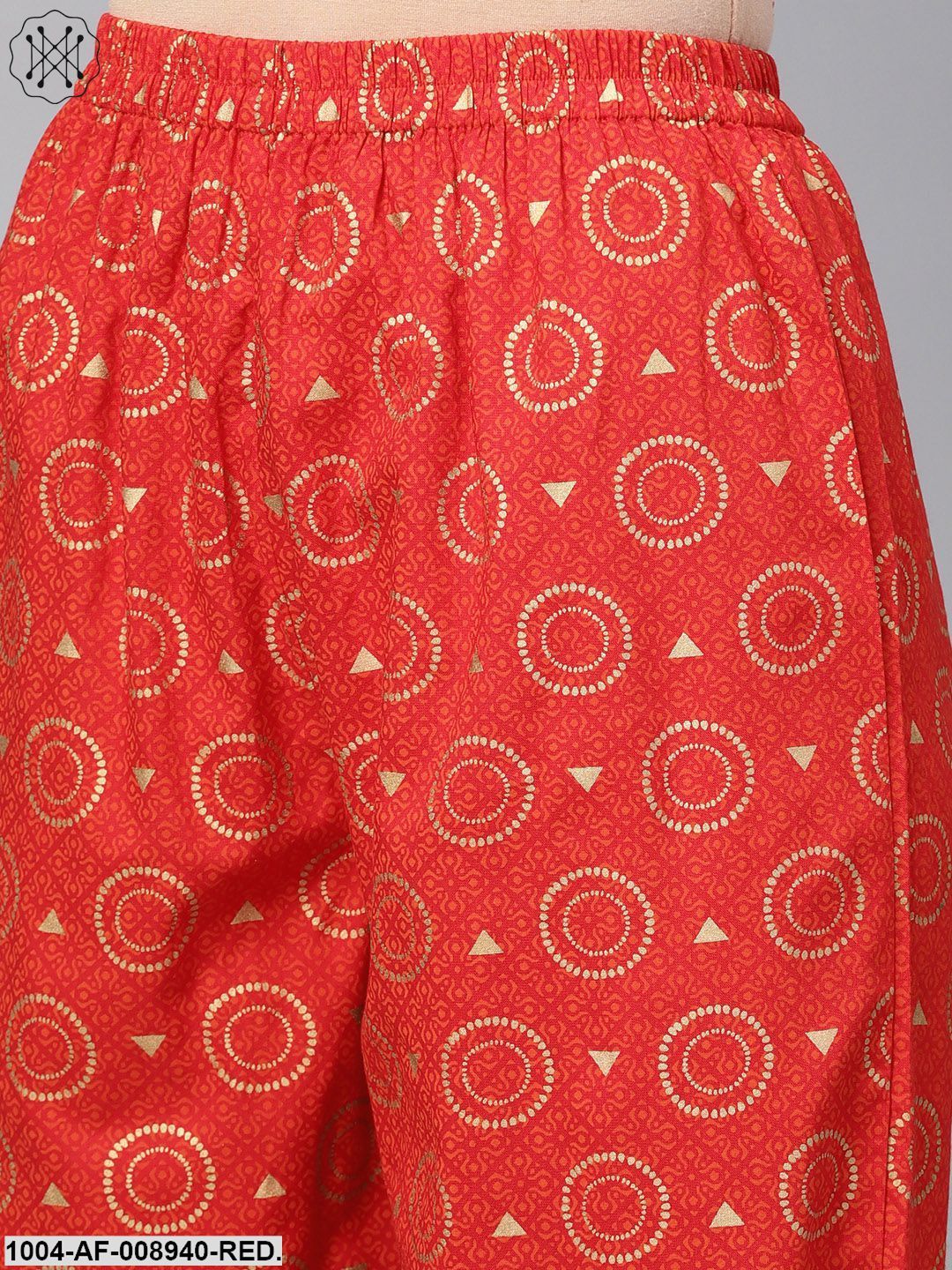 Solid Red Kurta Set With Gold Printed Pants With Multi Coloured Bhagalpur Dupatta - Image 6