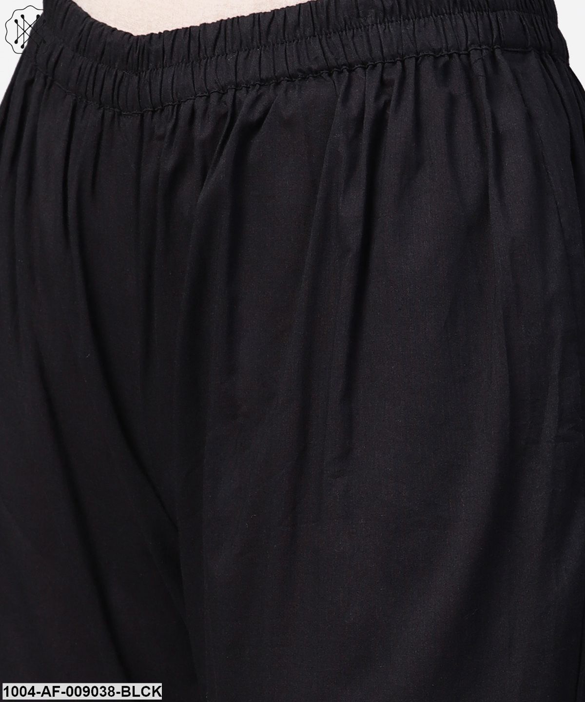 Black 3/4Th Sleeve Cotton Anarkali Kurta With Brocade At Yoke With Ankle Length Palazzo & Dupatta - Image 5