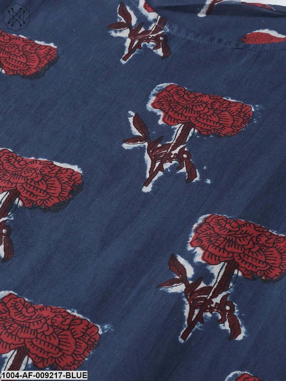 Women Blue & Red Straight Floral Printed Kurta And Palazzos Set - Image 5