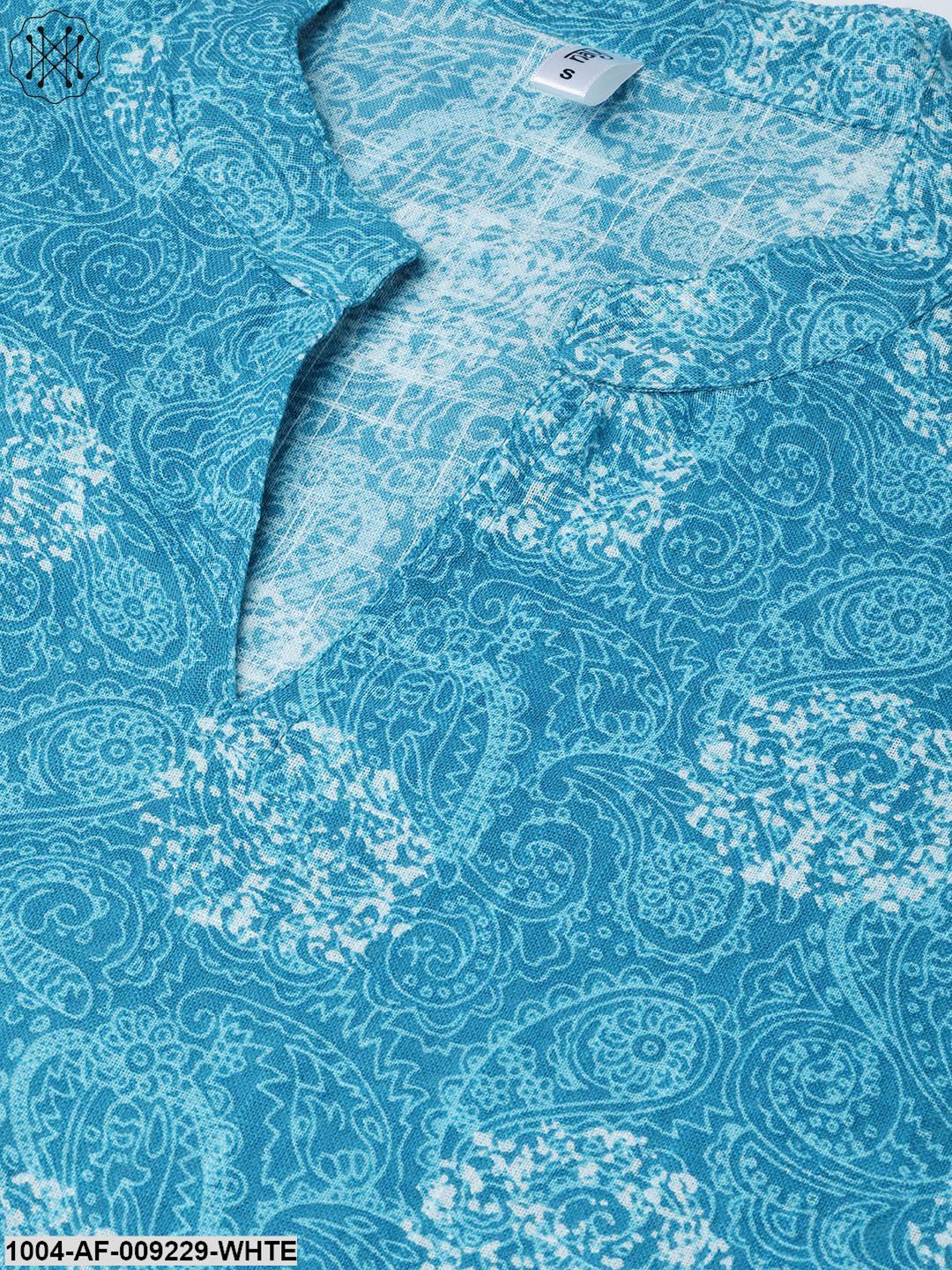Women Blue & White Straight Paisley Printed Kurta And Skirt Set - Image 6