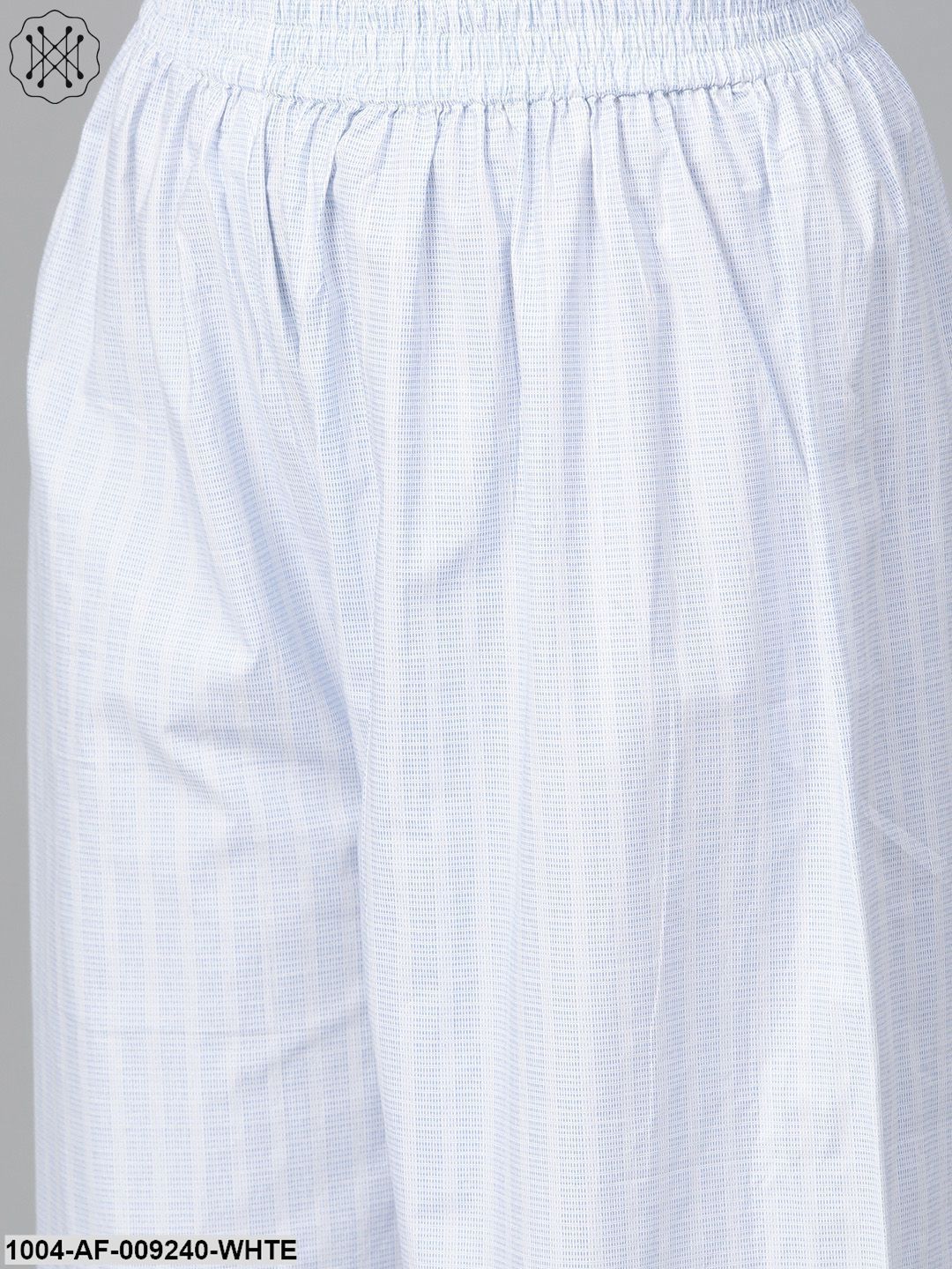 Women Blue & White Straight Floral Printed Kurta And Palazzos Set - Image 6