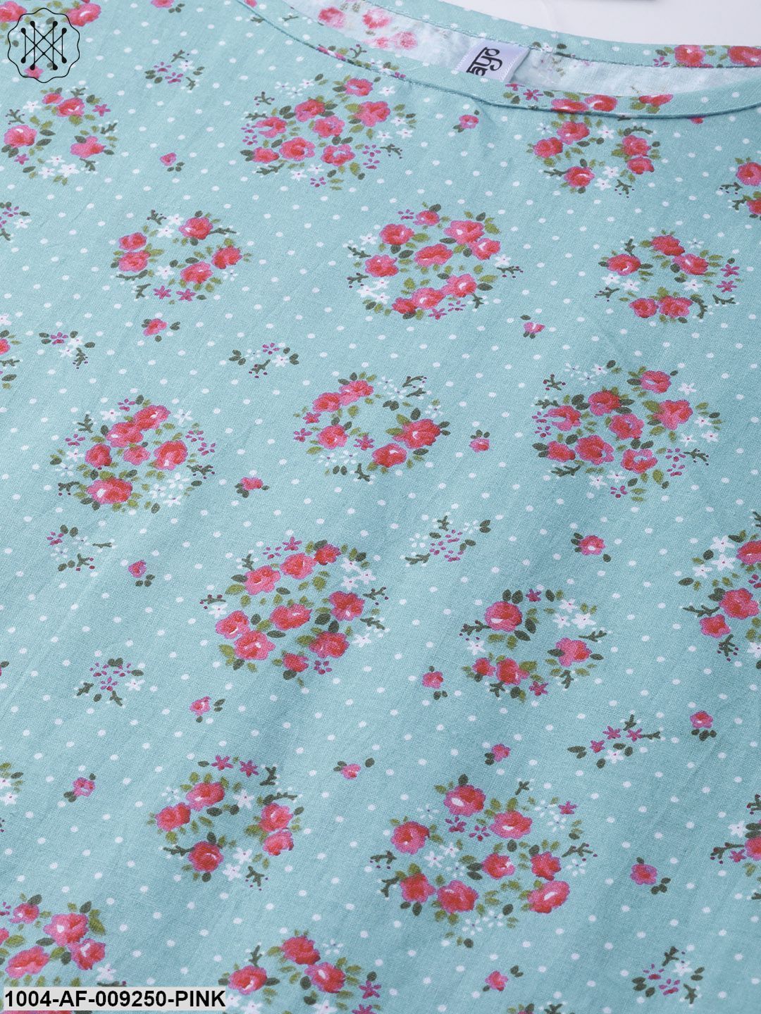 Women Blue & Pink Straight Floral Printed Kurta And Palazzos Set - Image 2