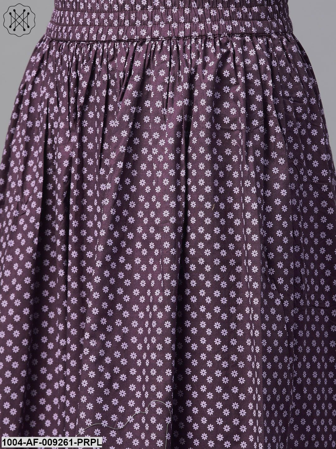 Women Purple &Straight Floral Printed Kurta And Skirt Set - Image 6