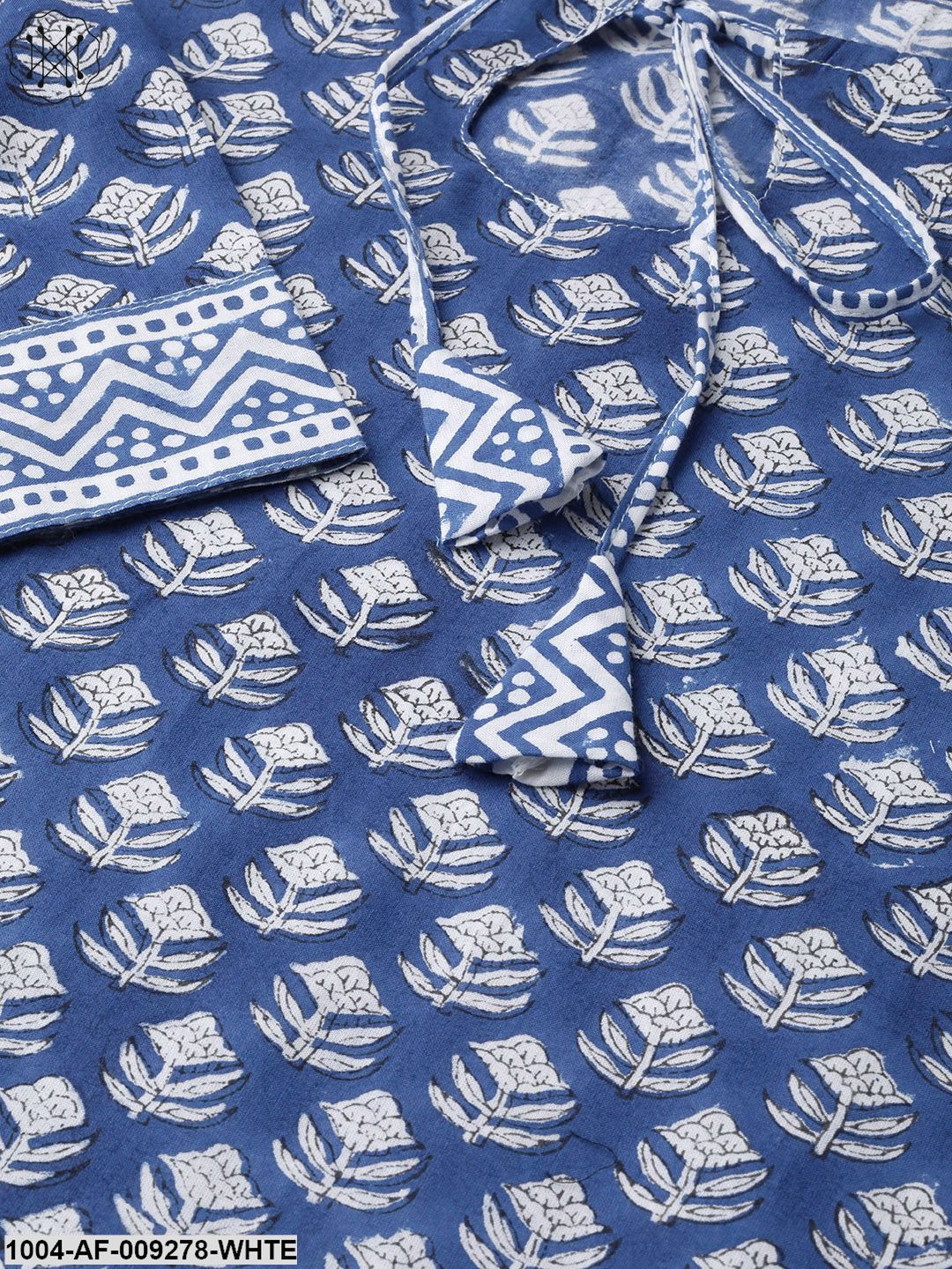 Women Blue & White Straight Floral Printed Kurta And Palazzos Set With Dupatta - Image 2
