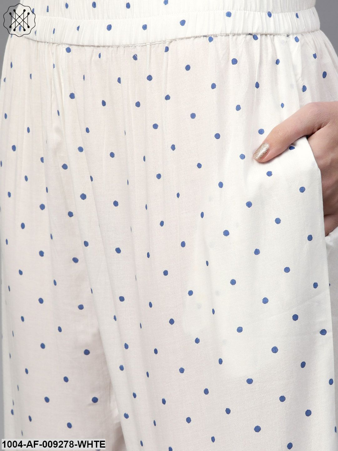 Women Blue & White Straight Floral Printed Kurta And Palazzos Set With Dupatta - Image 3