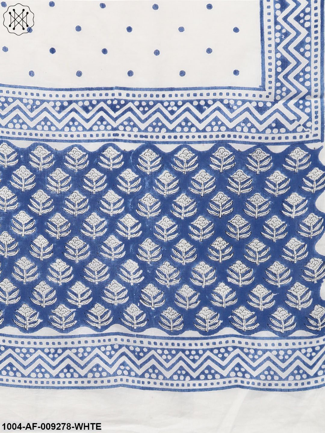 Women Blue & White Straight Floral Printed Kurta And Palazzos Set With Dupatta - Image 4