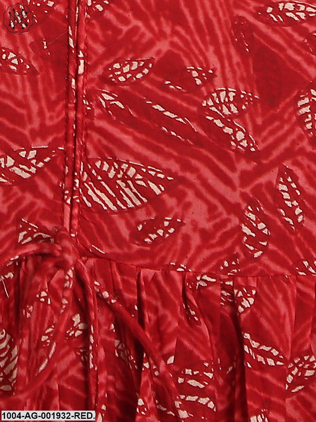 Red Printed 3/4 Sleeve Cotton Anarkali Kurta - Image 4