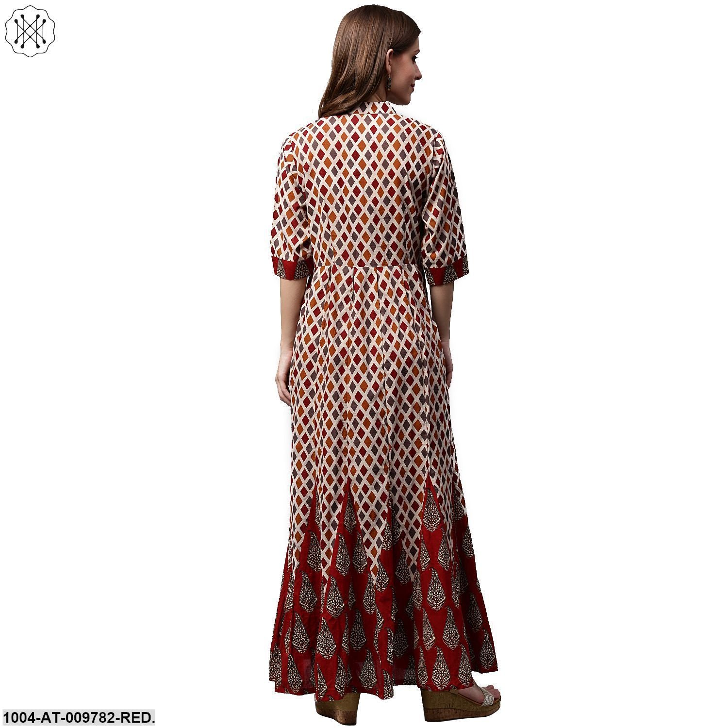 Multi Printed Half Sleeve Cotton Long Anarkali Kurta - Image 2
