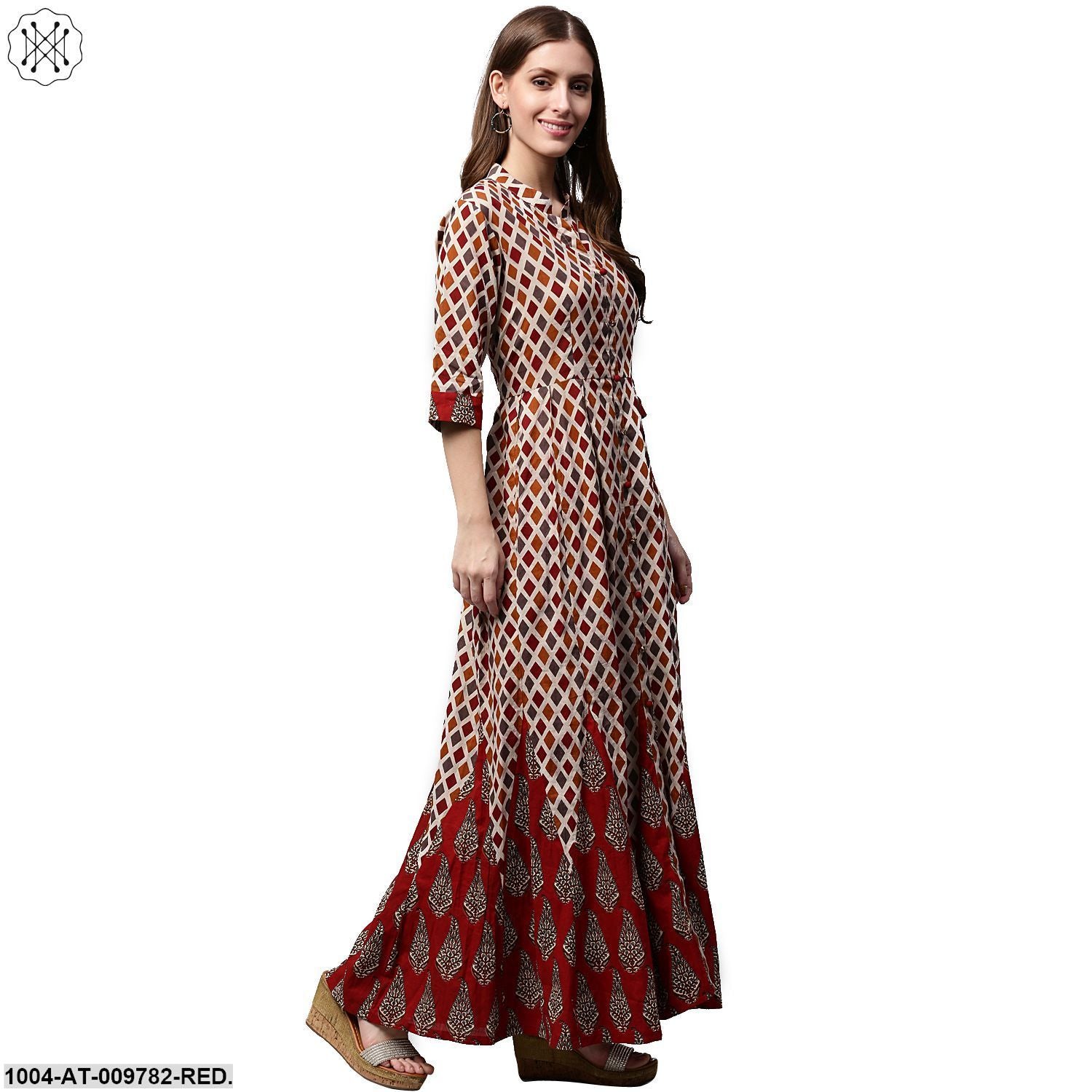 Multi Printed Half Sleeve Cotton Long Anarkali Kurta - Image 3