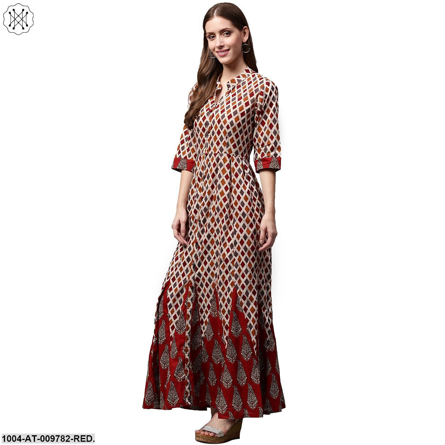 Multi Printed Half Sleeve Cotton Long Anarkali Kurta - Image 4