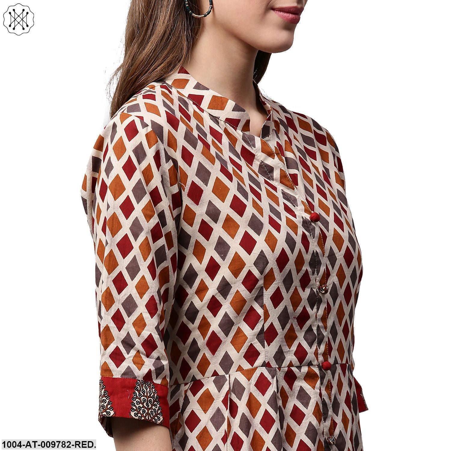 Multi Printed Half Sleeve Cotton Long Anarkali Kurta - Image 5