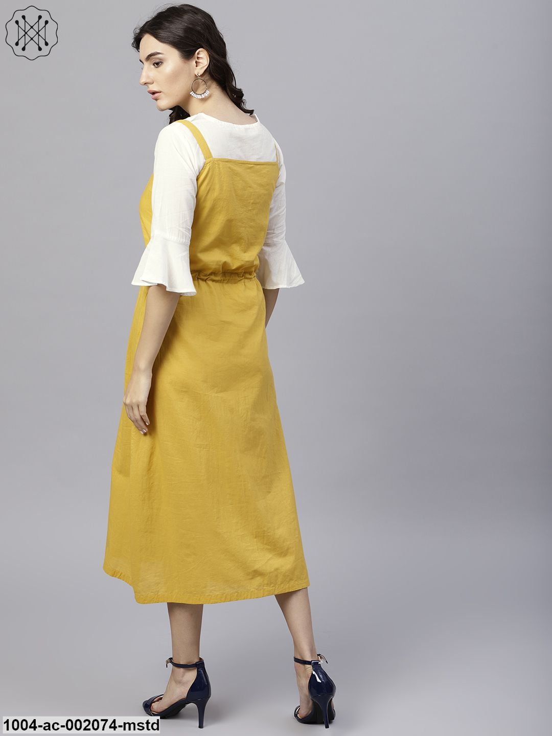 Solid Colour Block Dress With Drawstring Style - Image 3