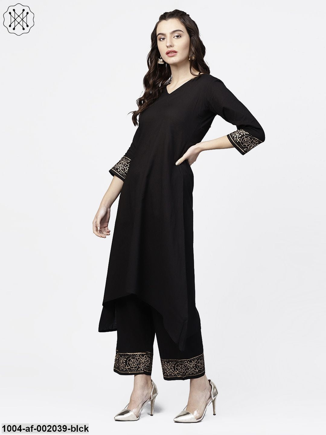 Black Kurta Set With Palazzos - Image 2