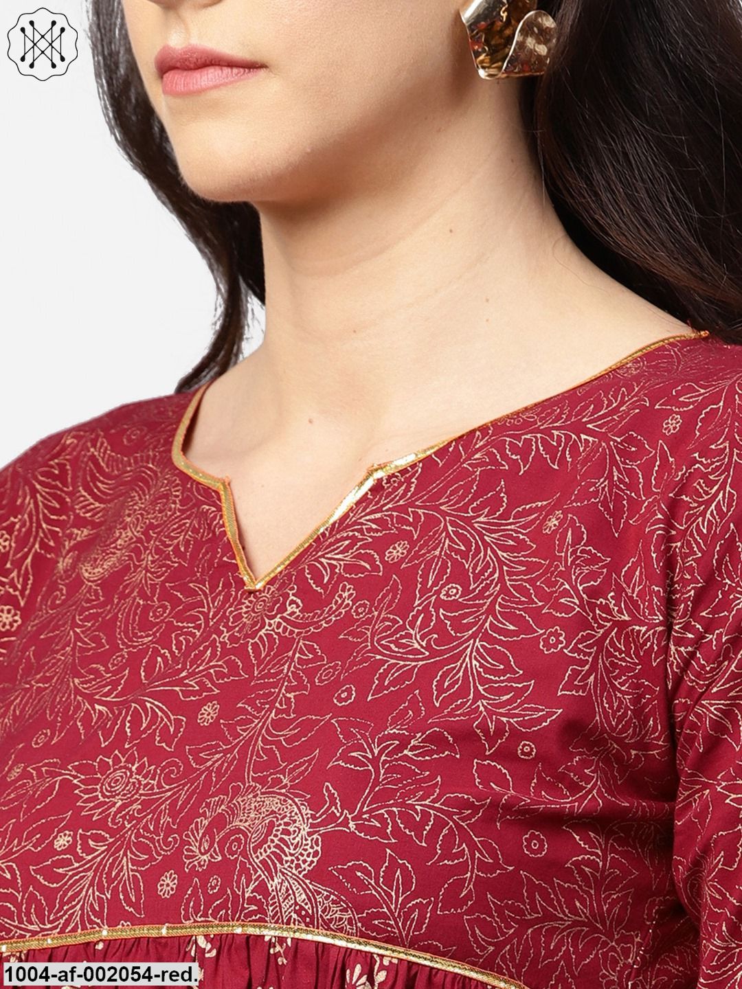 Red Printed Half Sleeve Cotton A-Line Kurta With Sharara - Image 3