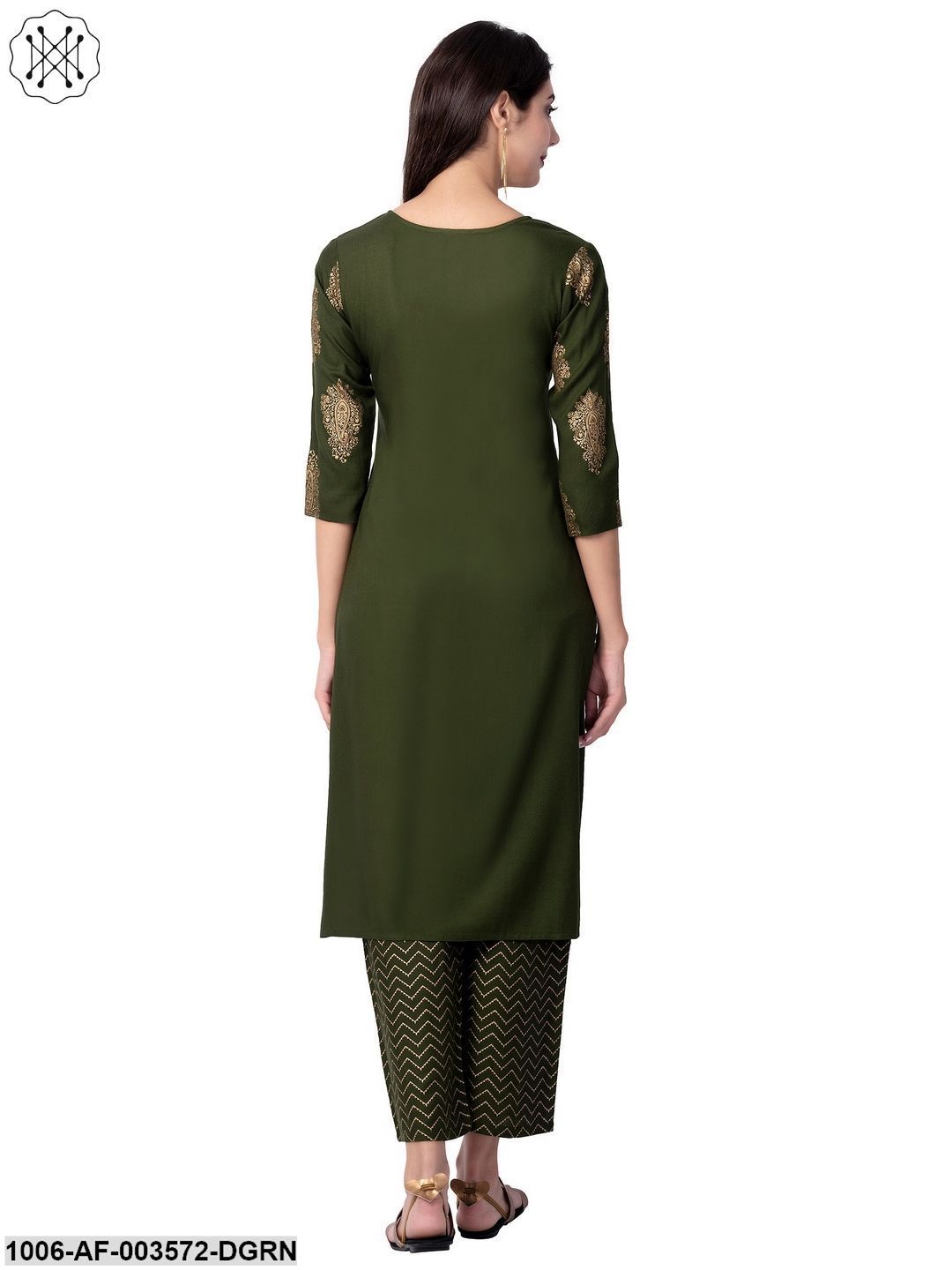Women's Straight Rayon Printed Kurta Pant Set (Olive) - Image 3