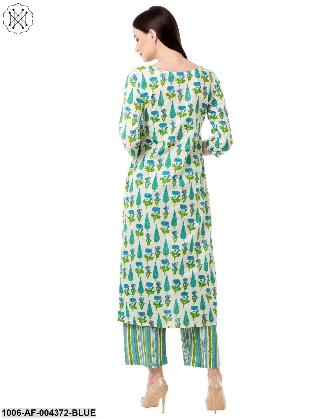 Women's Straight Cotton Printed Kurta Pant Set (Blue) - Image 5